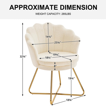 Furnimart Vanity Chair with Back, Shell Accent Chair for Living Room, Criss Cross Chair with Gold Legs, Makeup Chair for Bedroom Desk Chair no Wheels, Faux Fur White