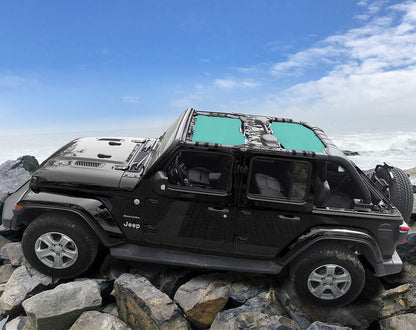 Shadeidea Sun Shade Top for Jeep Wrangler JL Unlimited (2018-2023) 4 Door Front and Rear 2 piece-Tiff Blue Mesh Screen Sunshade JLU Top Cover UV Blocker with Grab Bag- 10 Year Warranty