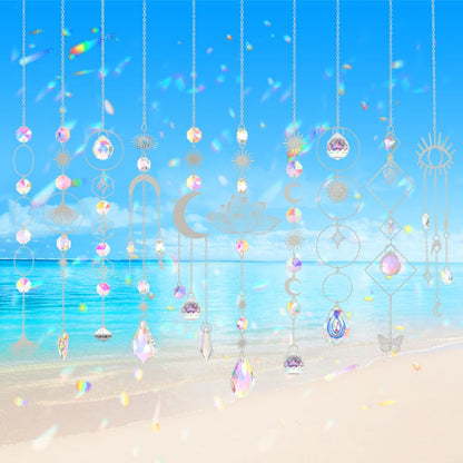 Sun Catchers, 10 Pcs Crystal Suncatcher Prism Hanging Kit with Chain Rainbow Maker Crystals Balls Pendants Ornaments for Indoor Window Outdoor Garden Backyard Patio Car Mirror Christmas Tree Decor