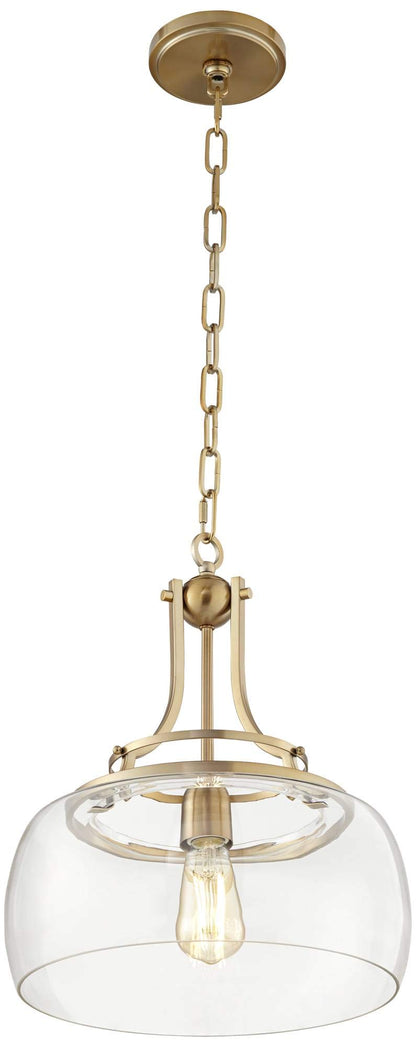 Franklin Iron Works Charleston Brass Hanging Pendant Lighting 13 1/2" Wide Modern Industrial LED Clear Glass Shade Fixture for Dining Room Living House Home Foyer Kitchen Island Entryway Bedroom