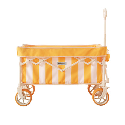 DEER LAND Beach Wagon Cart with Big 6.7" Fat Tires, Foldable Sand Wagon for Beach, Camping & Outdoor Use – Large Capacity, Easy Pull Design, Cala Serena Ochre Stripe