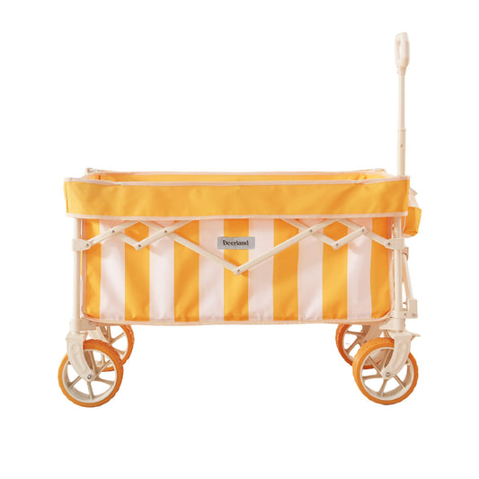 DEER LAND Beach Wagon Cart with Big 6.7" Fat Tires, Foldable Sand Wagon for Beach, Camping & Outdoor Use – Large Capacity, Easy Pull Design, Cala Serena Ochre Stripe
