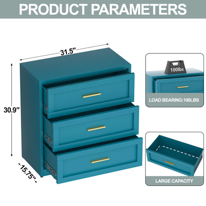 Baborokic Metal 3 Drawer Dresser for Bedroom,Closet Chest Dressers Storage with Drawers,Steel Dressers & Chests of Drawers, Wide Blue Metal Dresser Organizer for Bedroom,Living Room,Hallway