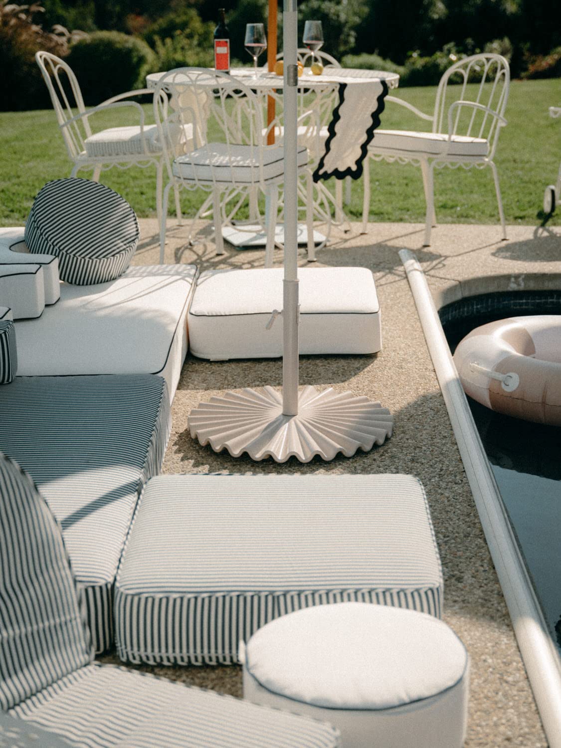 Business & Pleasure Co. The Clamshell Base - Outdoor Patio Umbrella Base - Antique White, 55lbs