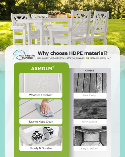 AXMOLM 5 Piece HDPE Outdoor Dining Set for 4, Patio Dining Furniture Set with Umbrella Hole, Outdoor Table and Chairs for Garden, Poolside, Backyard, Deck