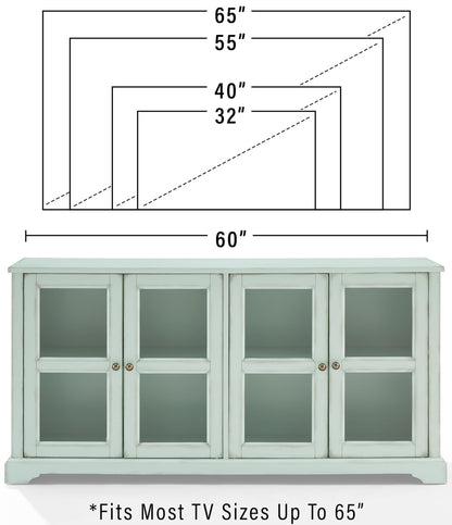 Crosley Furniture Holbrook Traditional Glass Door Sideboard Buffet Cabinet, Kitchen Storage, TV Stand, Distressed Seafoam Blue