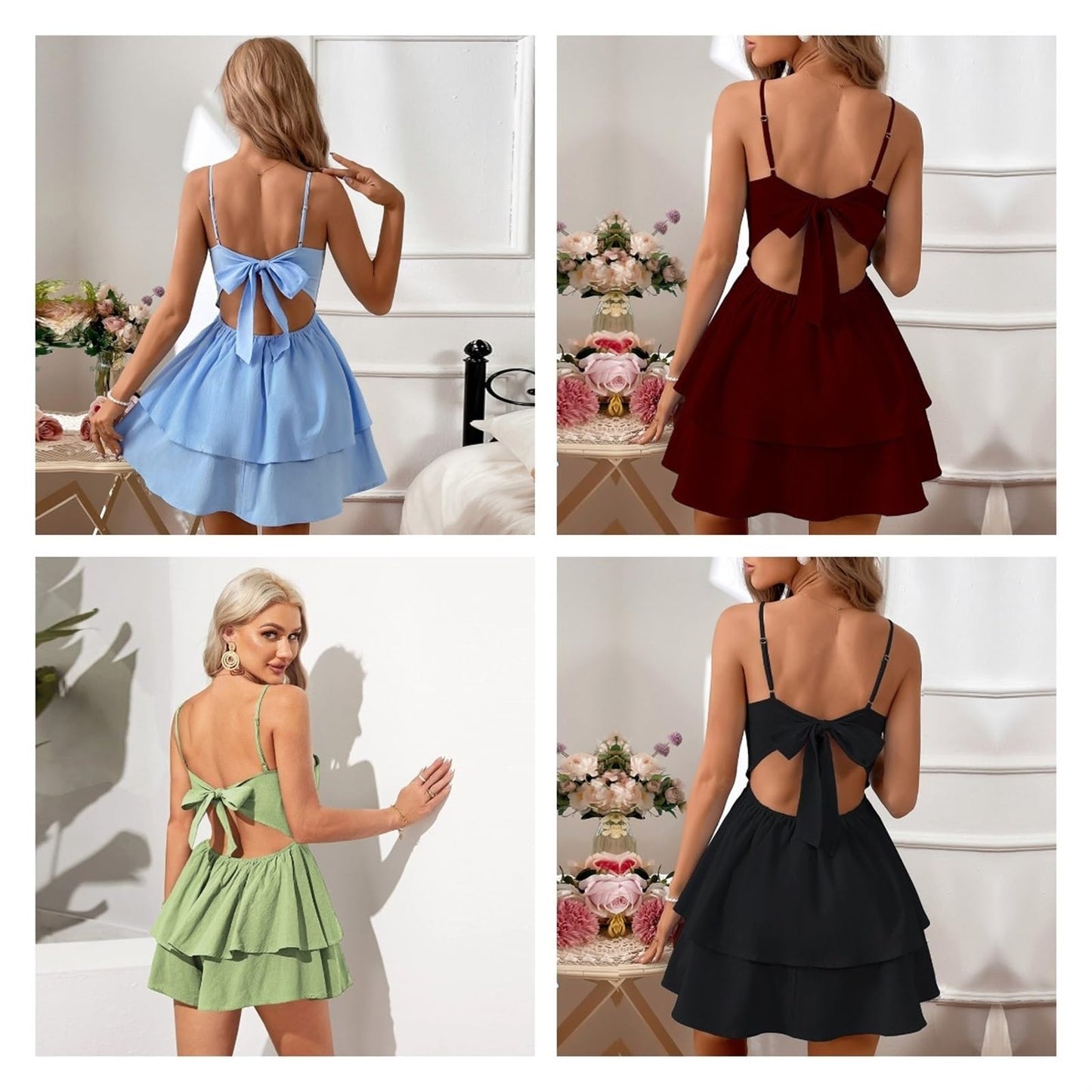 Vimagcal Women's Backless Bow Tie Short Dress Summer Models Sexy Halter Dresses (Color : White, Size : Small)