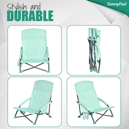 SUNNYFEEL Folding Beach Chair, High Back Beach Chairs for Adults, Lightweight Portable Camp Chair 300lbs Heavy Duty with Carry Bag, Mesh Back, Cup Holder for Outdoor Travel Picnic Concert, Green