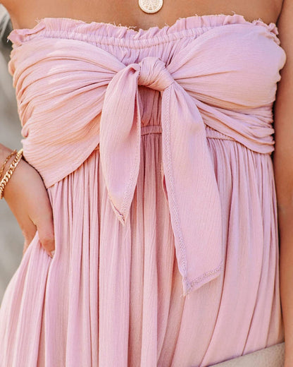 R.Vivimos Women's Summer Cotton Boho Beach Sleeveless Tie Front Mini Dress Tube Top Dress (XL, Pink)