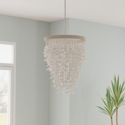 KOUBOO Seashell Ceiling Chandelier, Modern & Clamrose Shells Chandeliers & Ceiling Lights - Farmhouse, Crystal Fixtures for Bedrooms, Dining Rooms, Living Spaces, White