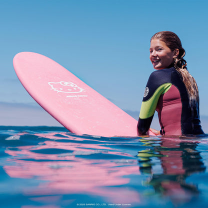 Hello Kitty 8ft Surfboard by Wavestorm | Graphic top Deck with high Density Slick Bottom | for Kids and Adults | Foam Construction with Accessories | Includes Basic Leash