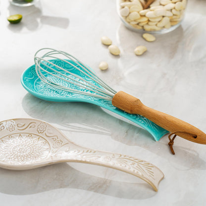 Ceramic Spoon Rest, 9 Inches Large Spoon Holder for Kitchen Counter, Kitchen Accessories, Dishwasher Safe, Turquoise