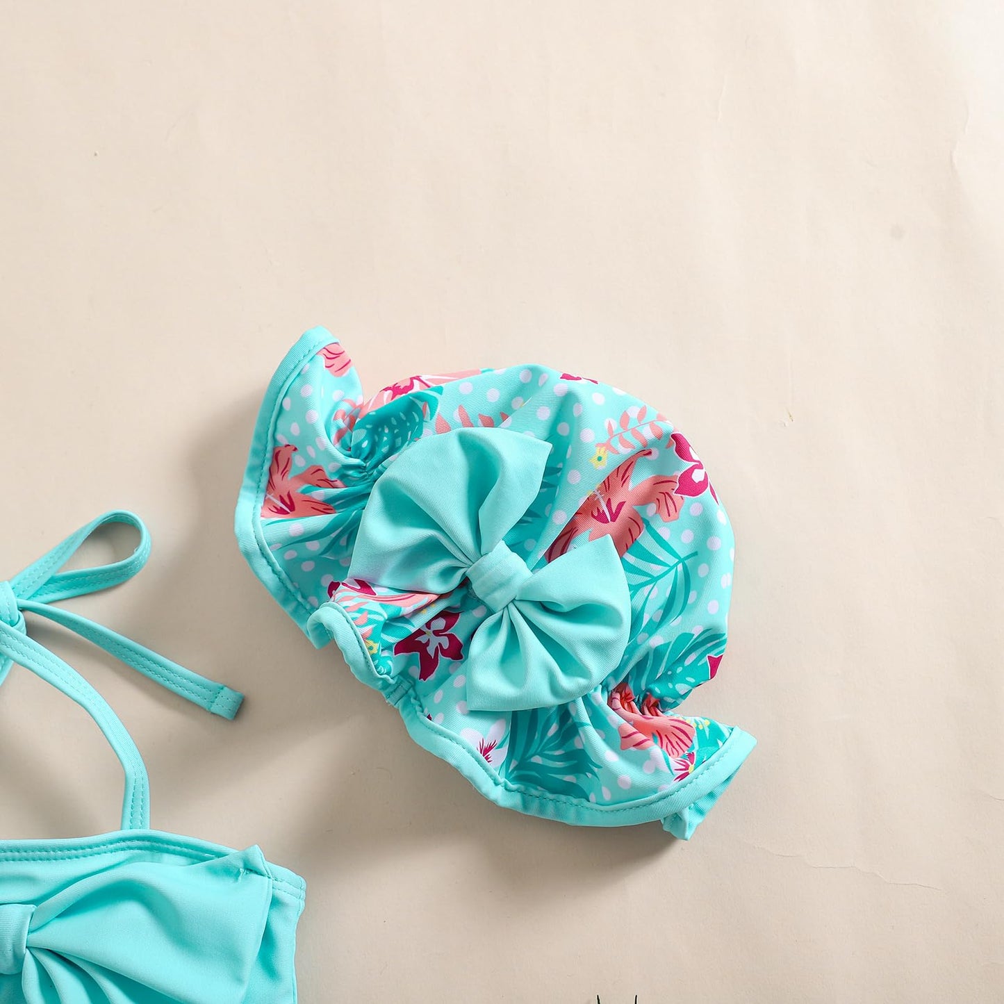 Aimaopao Baby Girls Swimsuit Infant Toddler Girl Bathing Suit Bikini Two Piece Swimwear with Hat (Blue Floral, 6-12 Months)