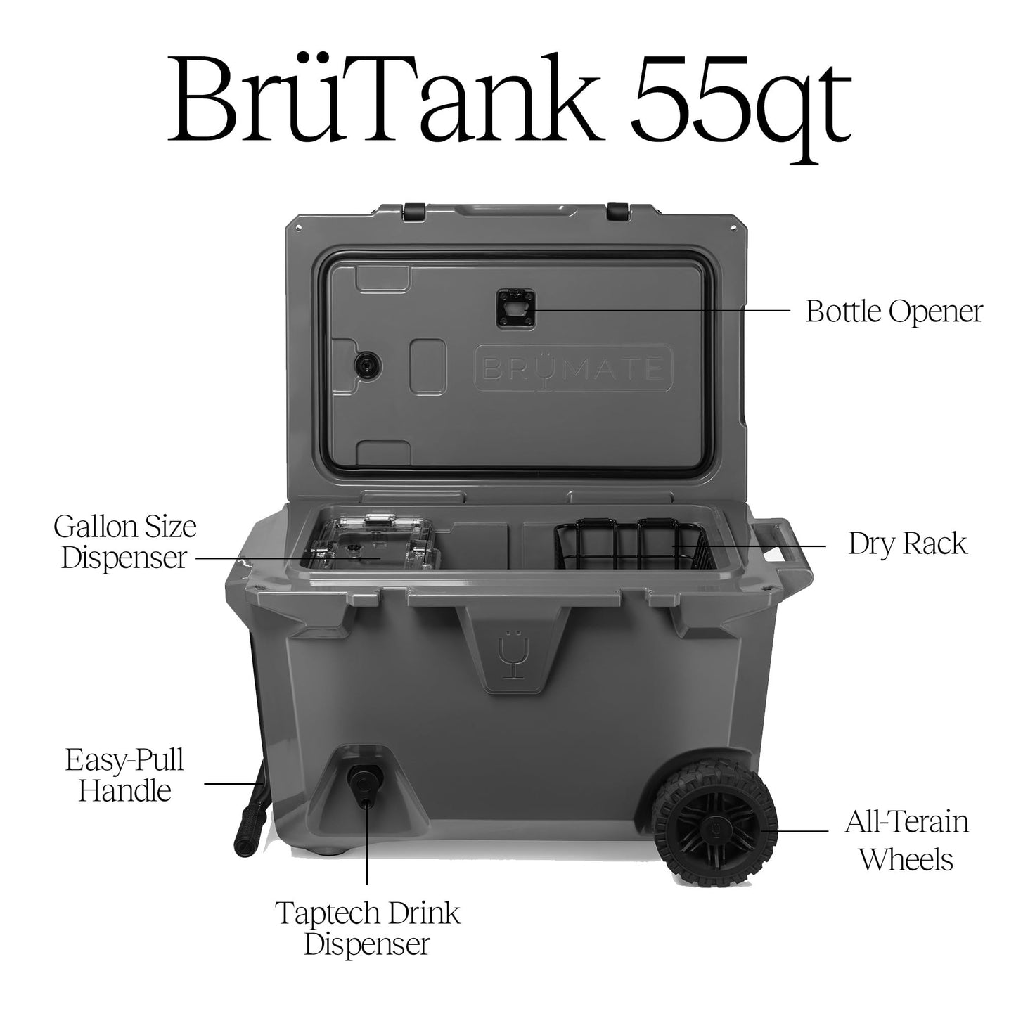 BrüMate BrüTank Wheeled Hard Cooler with Built-in 3-Gallon Drink Dispenser Tank & Tap | 7+ Day Ice Retention | Perfect for Beach, Tailgating, Camping, Sports Games, & More | 55qt (Blue Agave)