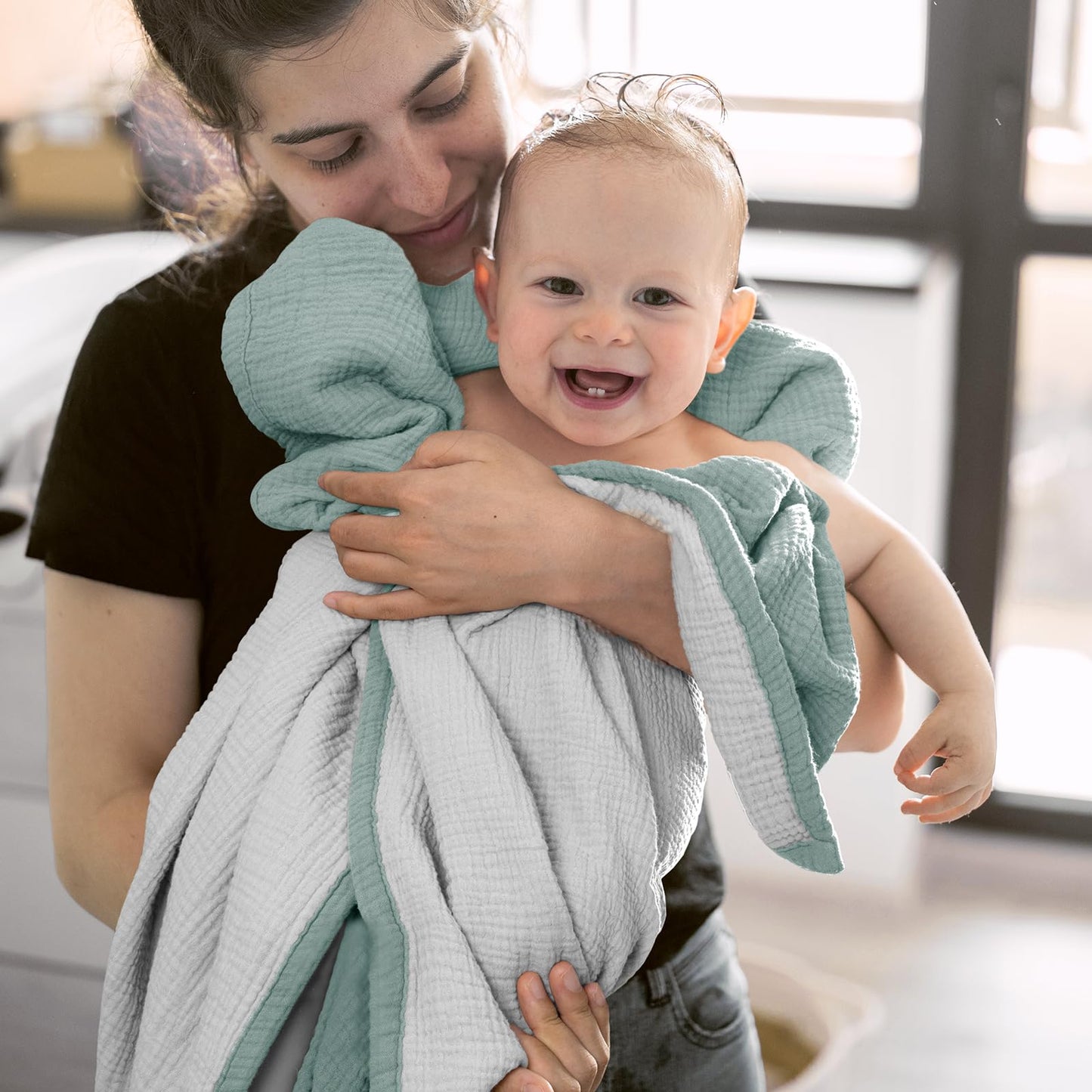 lulumoon Muslin Baby Blanket - Cotton Quilt Blankets for Toddlers - Reversible Nursery Crib Blanket for Baby Boys and Girls 47"x47"(Sage)