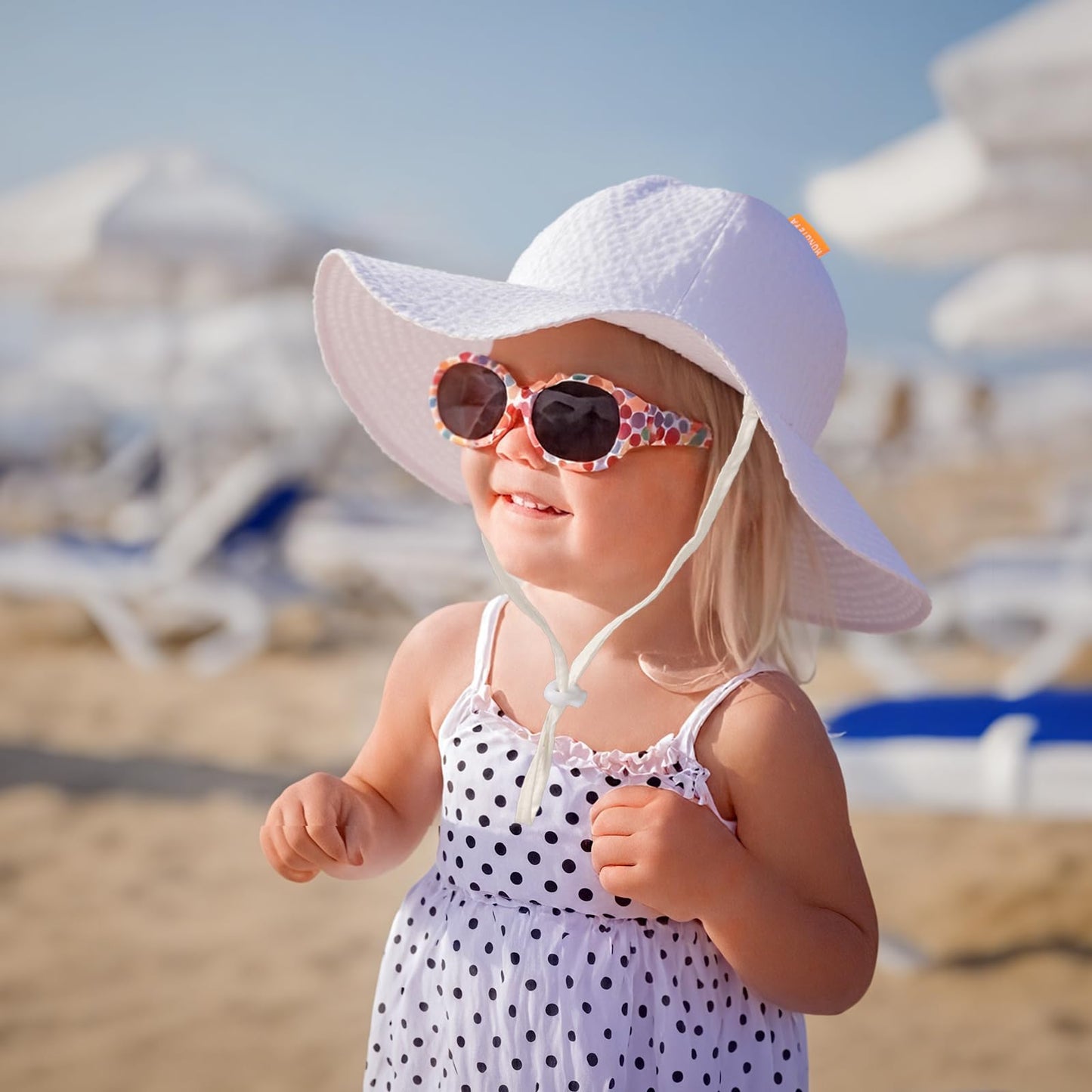 Baby Sun Hat Toddler Girl Beach Hat Adjustable Outdoor Summer Hat UPF 50+ Sun Protection Wide Brim Infant Kids (US, Age, 6 Months, 24 Months, Pink/White)