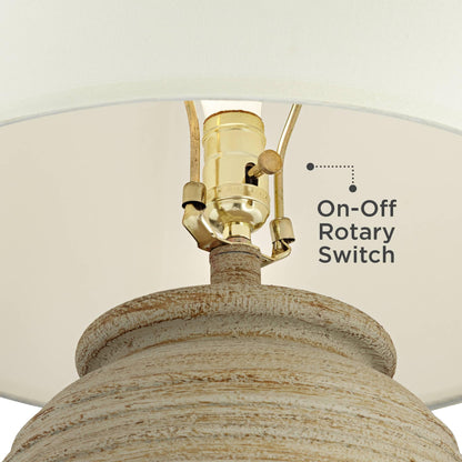 John Timberland Austin Country Cottage Southwest Style Jug-Shaped Table Lamp 28" Tall Sand Tone Desert Ridged Cream Linen Drum Shade for Living Room Bedroom House Bedside Nightstand Home Office
