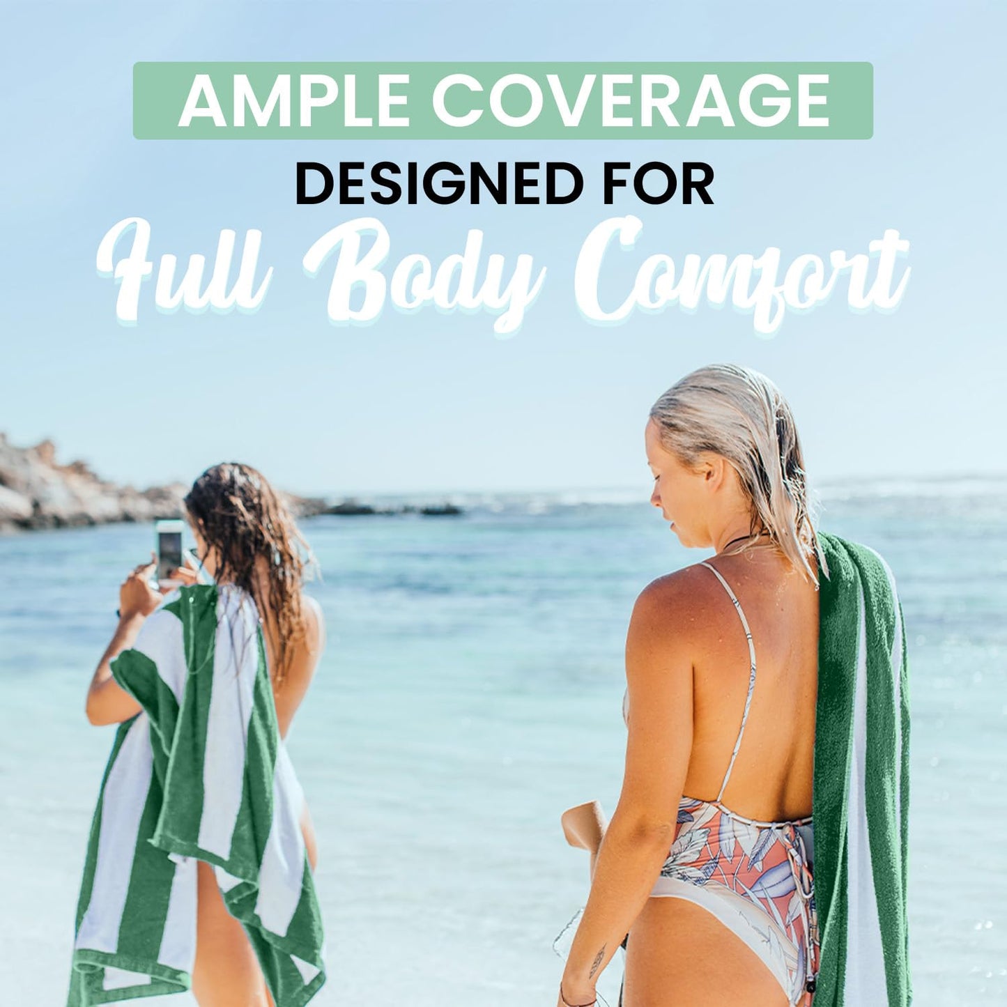 Green Cabana Stripe Extra Large Bulk Beach Towels 33x70 (24 Pack) - 100% Soft Ringspun Cotton Pool Towels Bulk - 2 Dozen Wholesale Beach Towels - Highly Absorbent Large Towels for Hotels, and Resorts
