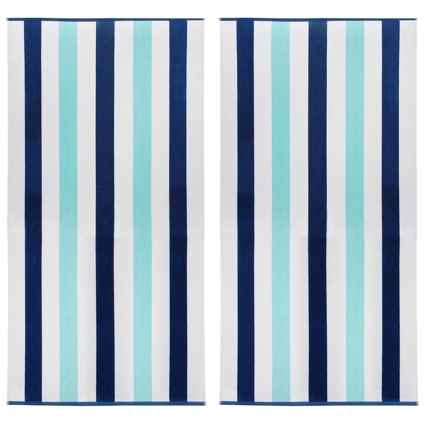 COTTON CRAFT Oversized XL Beach Towel - 2 Pack 39 x 68 inches Big & Huge Beach Blanket Towel - 100% Cotton Velour Thick Plush 450 GSM Super Soft Luxury - Pool Picnic Bath Towel - Cabana Stripe Blue