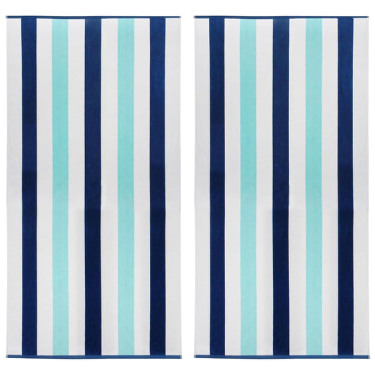 COTTON CRAFT Oversized XL Beach Towel - 2 Pack 39 x 68 inches Big & Huge Beach Blanket Towel - 100% Cotton Velour Thick Plush 450 GSM Super Soft Luxury - Pool Picnic Bath Towel - Cabana Stripe Blue