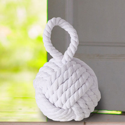 Nautical Knot Door Stopper, Set of 2, Grey and White, Natural Jute Rope, Hand Tied, Loop Handle, 6 D x 9 H inches, Weighted, 5.5 Pounds Together