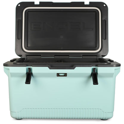 ENGEL 60 QT Ultra-Light Injection Molded Cooler - Ice Chest Keeps Ice up to 7 Days - Large Cooler Includes Wire Basket, Divider and Built-in Bottle Opener - Seafoam with Dark Grey Interior (Seafoam)