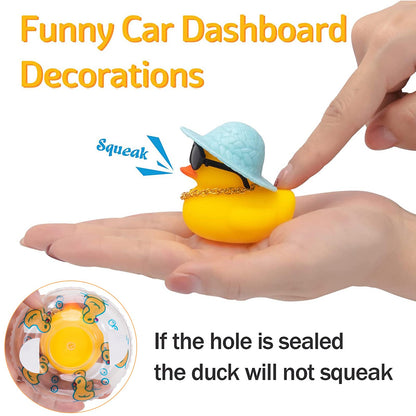 wonuu Car Rubber Duck Car Duck Decoration Dashboard Car Ornament for Car Dashboard Decoration Accessories with Mini Bachelor Cap Necklace and Sunglasses