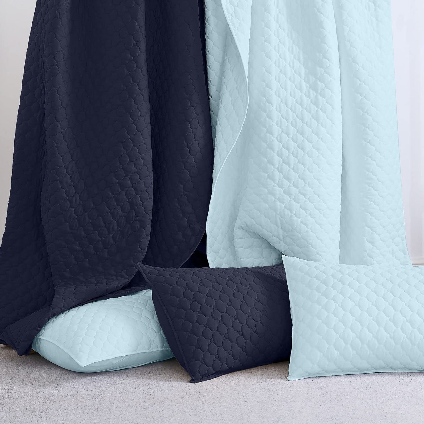 HORIMOTE HOME Quilt King Size Aqua Blue, Lightweight Quilt for Summer, Ultra-Soft Microfiber Modern Style Quilted Clouds Pattern Bedspread Quit Set 3 Pieces(1 Quilt and 2 Pillow Shams)