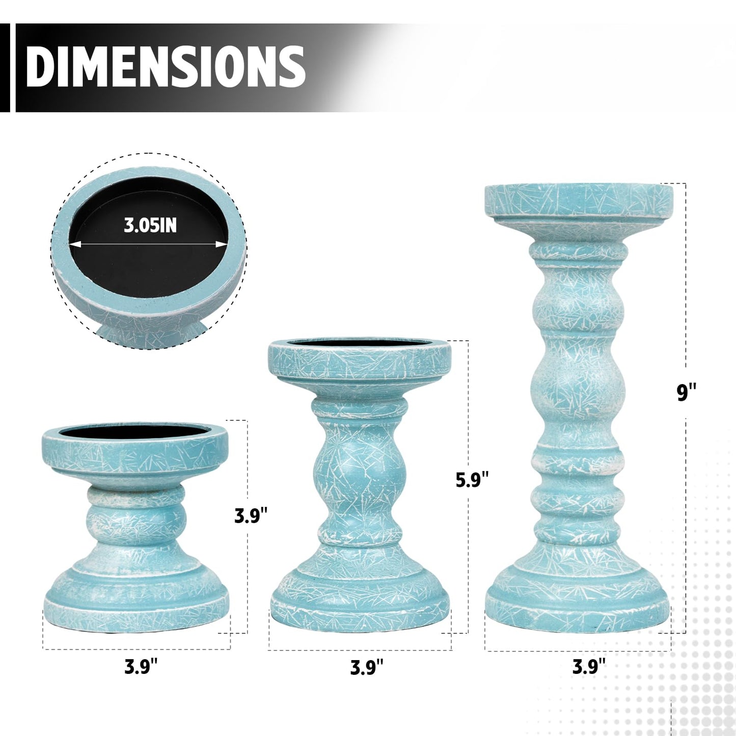 Candle Holder for Pillar Candle Set of 3, Ocean Themed Beach Decor Candle Holders, Coastal Farmhouse Nautical Rustic Decorations for Bathroom, Living Room, Dining Room and Office, Blue
