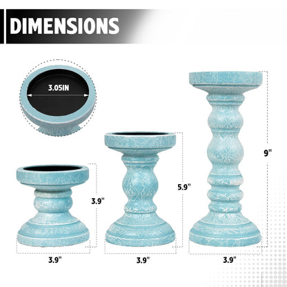 Candle Holder for Pillar Candle Set of 3, Ocean Themed Beach Decor Candle Holders, Coastal Farmhouse Nautical Rustic Decorations for Bathroom, Living Room, Dining Room and Office, Blue