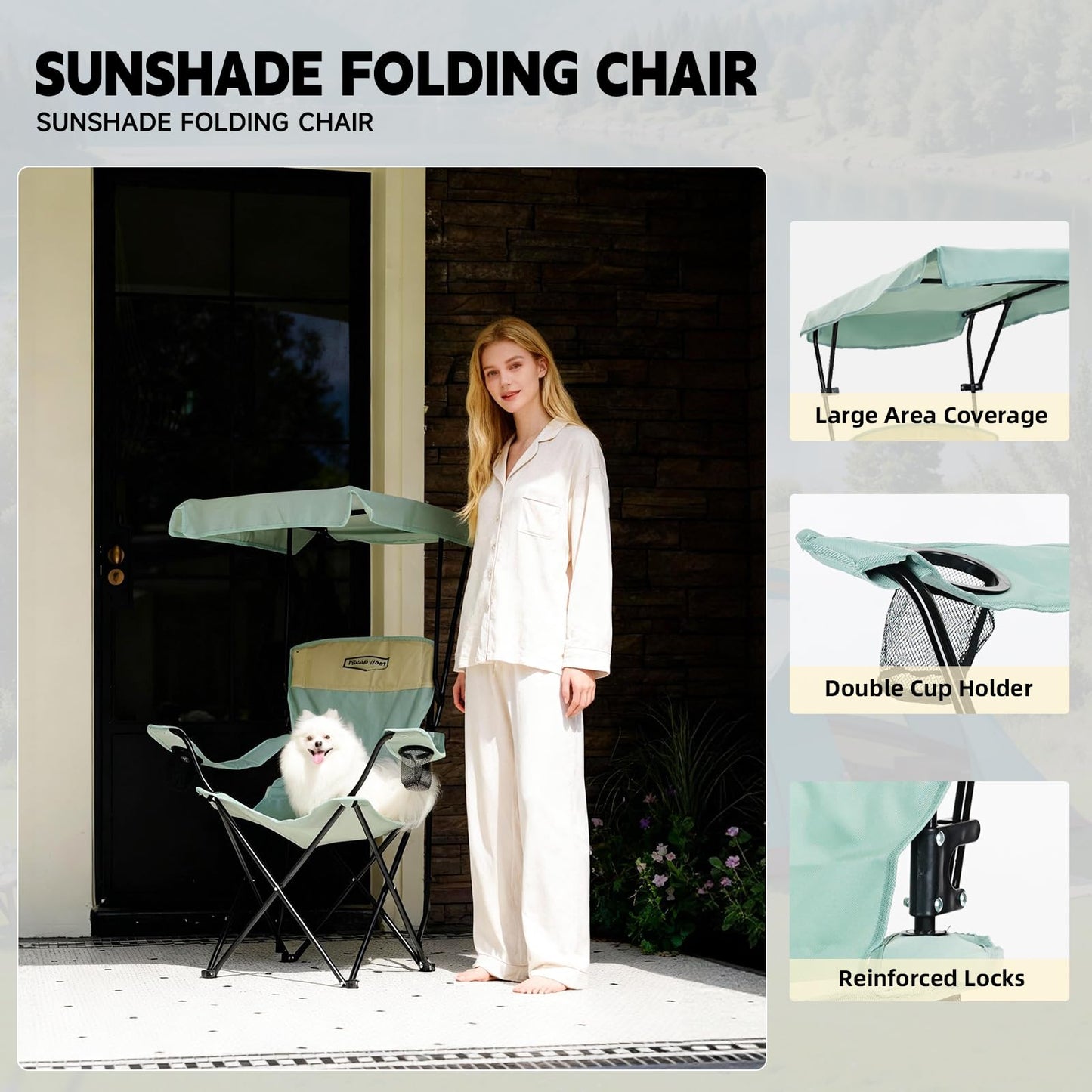YOUNG WOOD Portable Camping Chair Beach Chair with Shade Canopy, Fold Lightweight Oversized for All, Easy to Open and Close Without Installation, Side Pocket Design for All Outdoor Activities, Blue