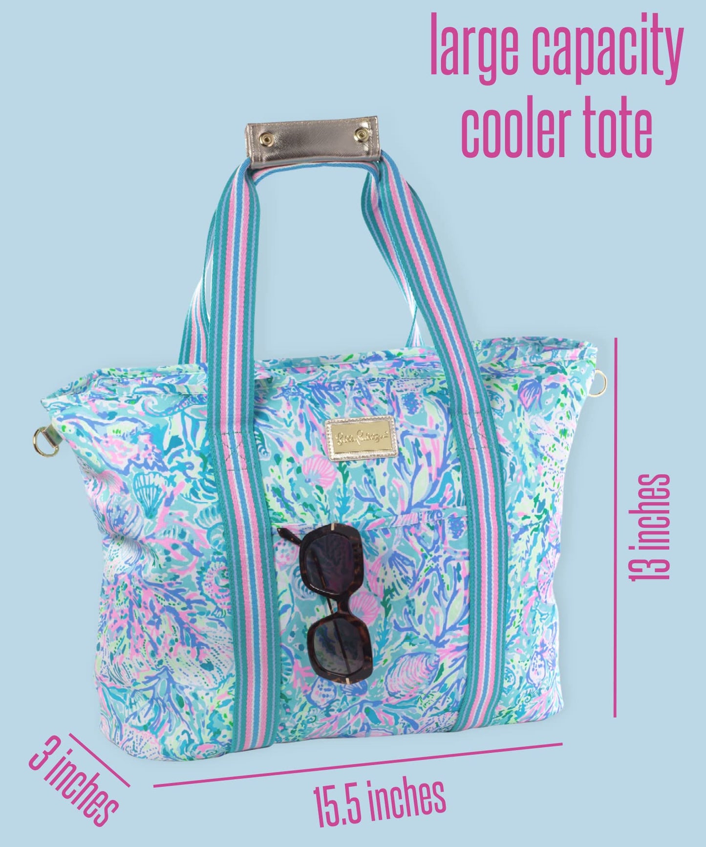 Lilly Pulitzer Picnic and Beach Cooler Bag, Insulated Soft Cooler with Adjustable Shoulder Strap and Zippered Top, Large for Groceries or Travel, Soleil It On Me