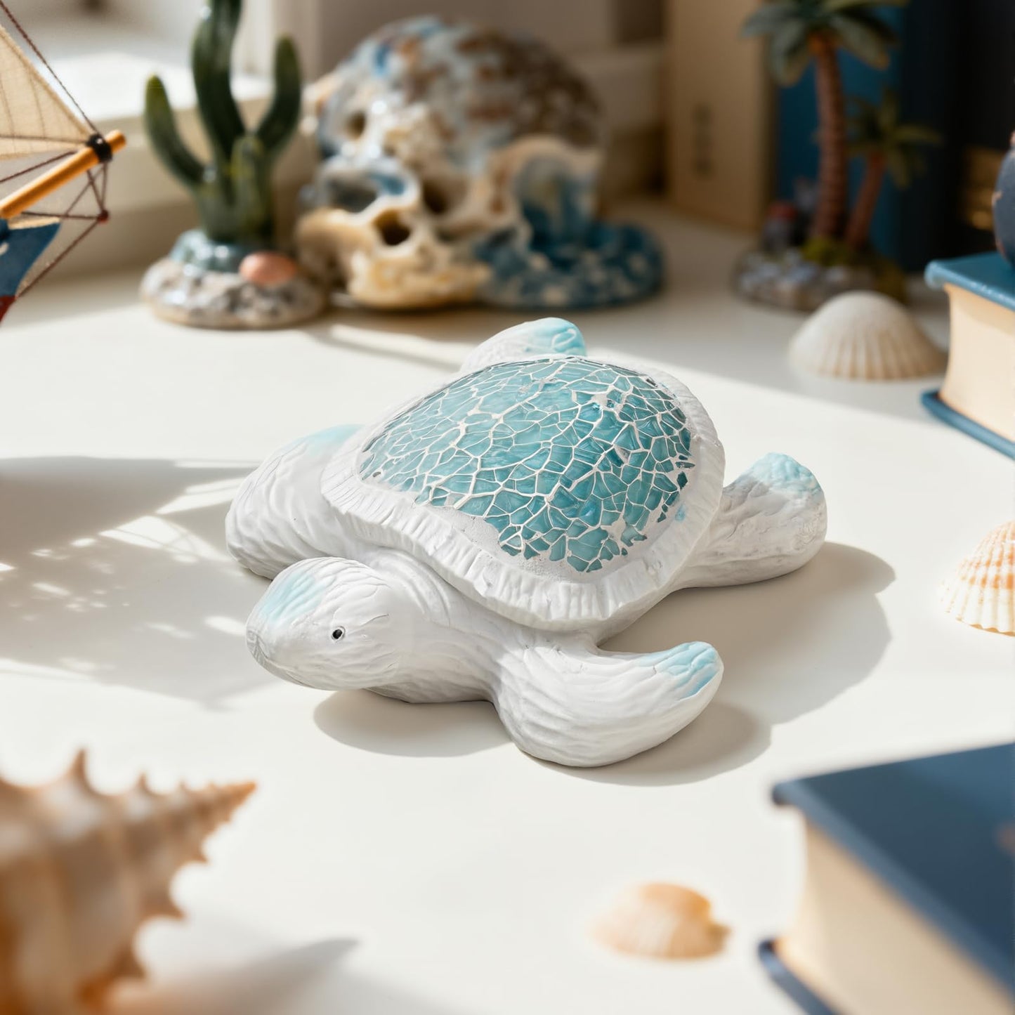 Zonling Sea Turtle Figurines Sea Turtle Gifts for Women Ocean Decoration Beach Theme Home Decor for Bathroom, Living Room, Office