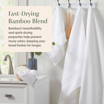 Springtree Home Luxury Bamboo Rayon Bath Towel Set of 4 | 35% Bamboo Rayon - 65% Zero Twist Cotton | Absorbent Quick-Dry Towels for Bathroom | Oeko-TEX Standard 100 Cotton | White - 4 Pack