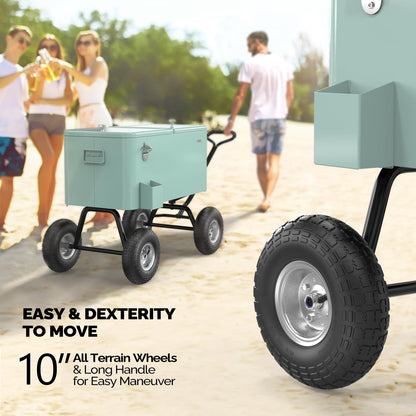 VINGLI 80 Quart Wagon Rolling Cooler Ice Chest, Patio Cooler w/Long Handle and 10" Wheels, Beach Patio Party Bar Cold Drink Beverage Cart