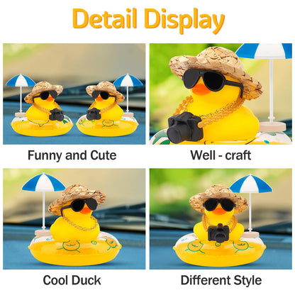 wonuu Car Rubber Ducks, Dashboard Decorations Swimming Duck for Car Ornament Accessories with Straw Hat, Glasses, Sunglasses, Sun Umbrella, Swim Ring, Mini Camera Dolphin Ring Yellow