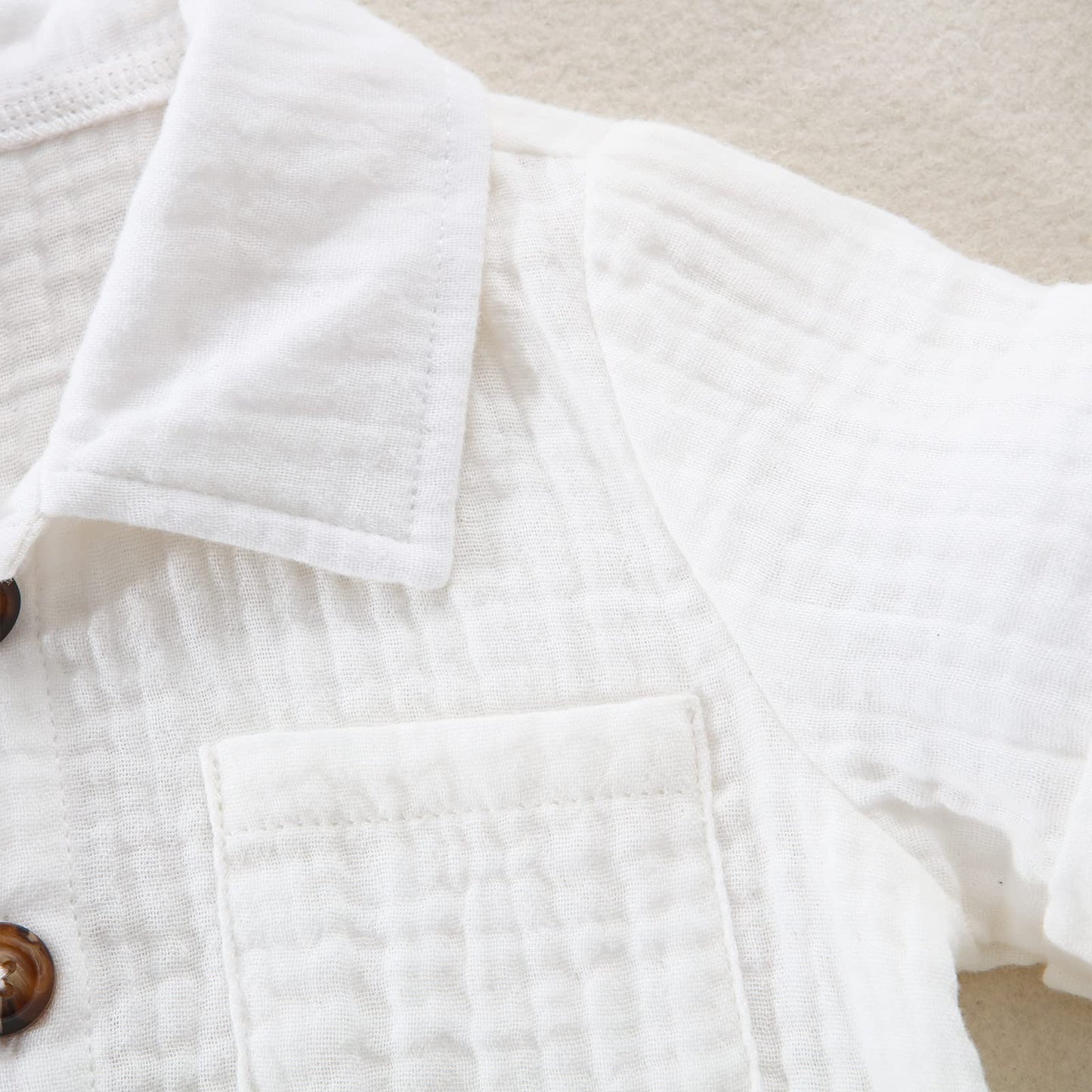 Baby Boys Clothes Set Toddler Infant Boys Button-down Shirt Tops + Cotton Gauze Shorts Summer Outfit 2PCS with Pockets (White, 6-12 Months)