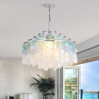 TRIBILLION 24" Capiz Shell Chandelier Dining Room Chandeliers Bathroom Pendant Light 6 Light Coastal Ceiling Hanging Light for Kitchen, Living Room,Bathroom and Bedroom,Bulbs Included
