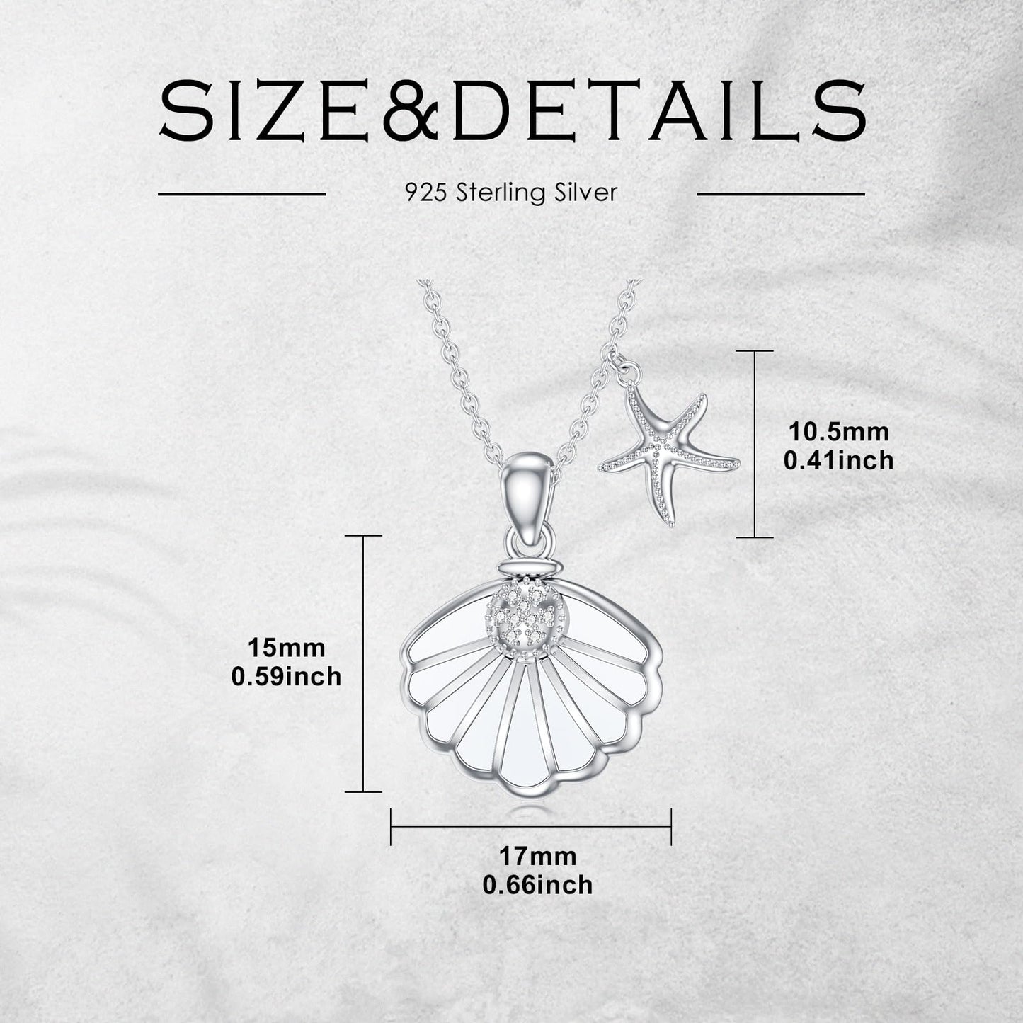 LWXIE Diamond Shell Starfish Necklace 925 Sterling Silver Sea Shell Charm Necklace for Women Beach Jewelry Gifts for Birthday