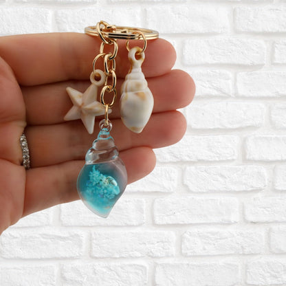 MyfavoriteK Seashell Keychain Purse Charm for Women Girls Tote Bag Backpack Accessory Cute Beach Key Chain (Turquoise)