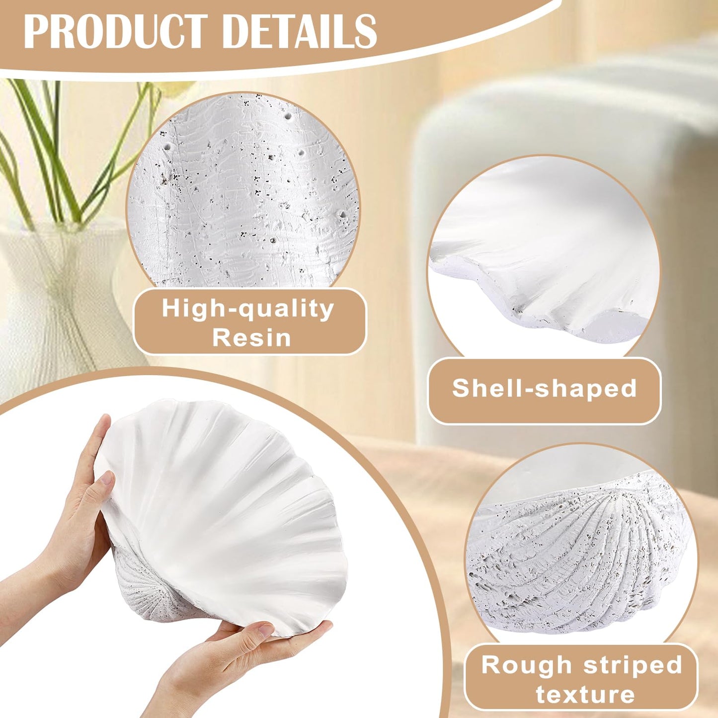 GUSHBIN Resin Seashell Decorative Bowl for Home Decor Key Bowl for Entryway Table Catch All Bowl for Candy Makeup Jewelry Display Holder, White
