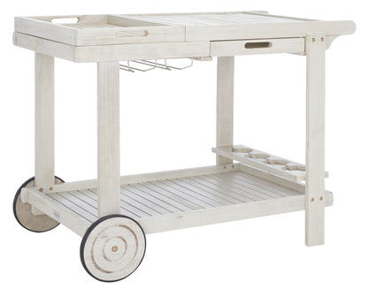 SAFAVIEH Outdoor Collection Orland White Washed Acacia Wood Slatted Tea Trolley