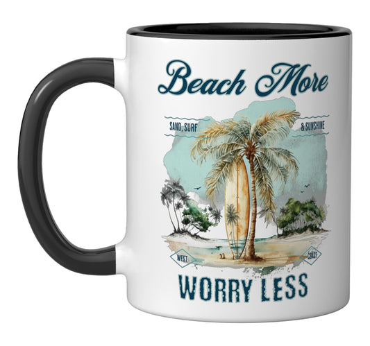 Beach More Vintage Ceramic Mug, Black/White