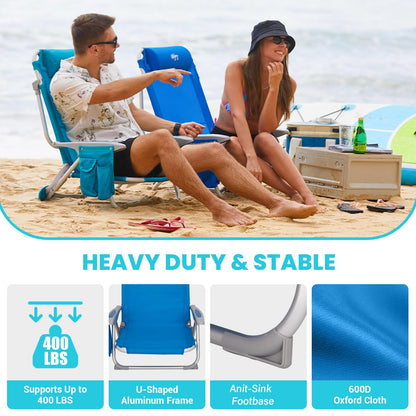 #WEJOY Beach Chair for Adults, Reclining Adjustable Position,Lay Flat Lightweight Folding Portable Aluminum Chair with Backpack Straps,Padded headrest, Heavy Duty 400 lbs Lawn Chair for Beach, 2 Pack