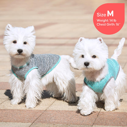 KYEESE 2 Pack Sun Protection Dog Shirts Quick Dry Soft Stretchy Dog T-Shirts with Reflective Label Tank Top Sleeveless Vest Pet Clothes for Small Pet, Large, Grey+Blue