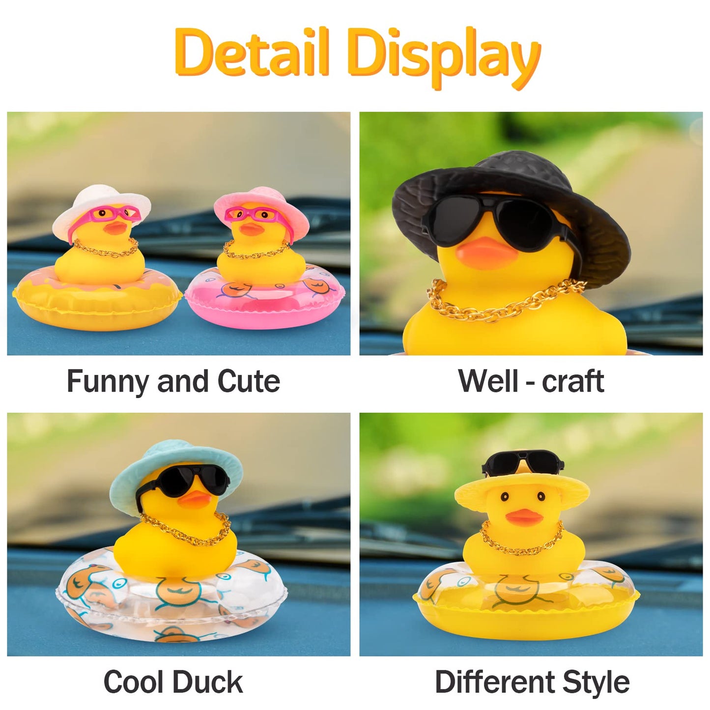 wonuu Car Rubber Duck Car Duck Decoration Dashboard Car Ornament for Car Dashboard Decoration Accessories with Mini Bachelor Cap Necklace and Sunglasses