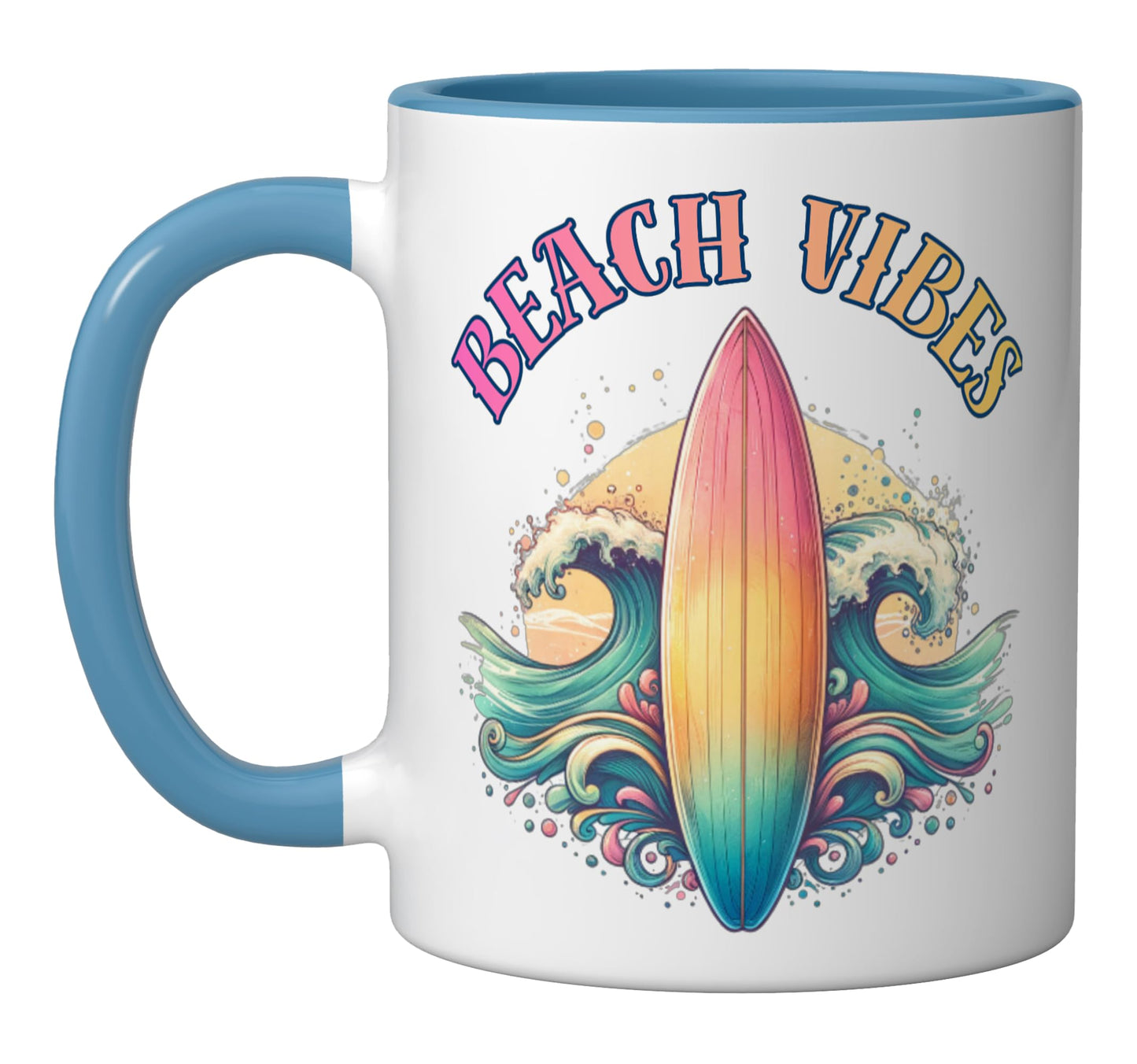 Beach Vibes Ceramic Mug, Blue/White