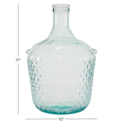Deco 79 Recycled Glass Decorative Vase Spanish Bottle Centerpiece Vase with Bubble Texture, Flower Vase for Home Decoration 10" x 10" x 17", Blue