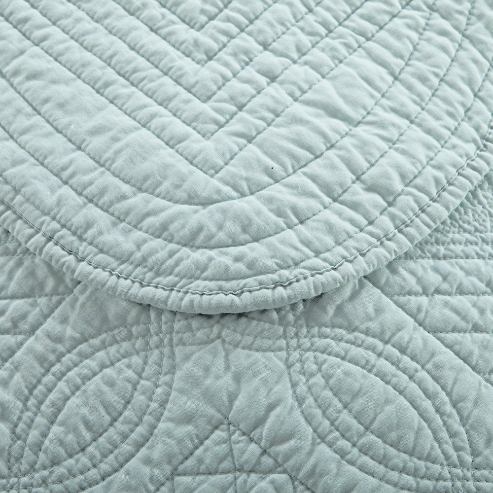 Calla Angel Sage Garden Luxury Pure Cotton Quilt, King, Light Aqua