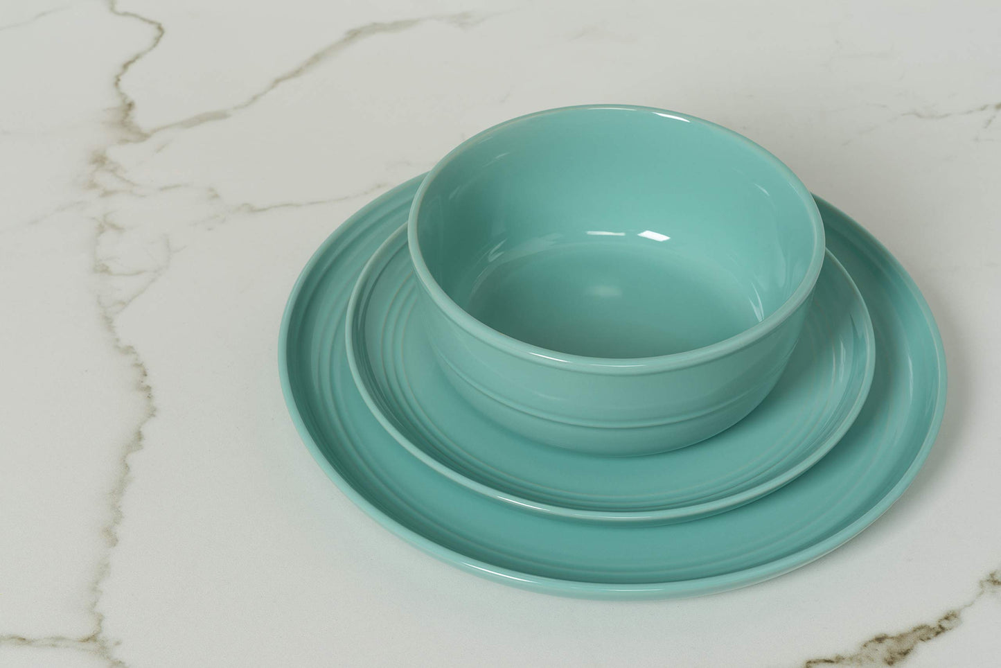 10 Strawberry Street Double Line 16 Piece Dinnerware Set, Seafoam